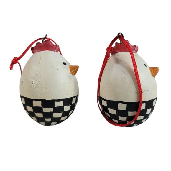 Silvestri Chicken Egg Christmas Ornaments Checkerboard Farm Rustic Lot of 2 VTG - Picture 4 of 10